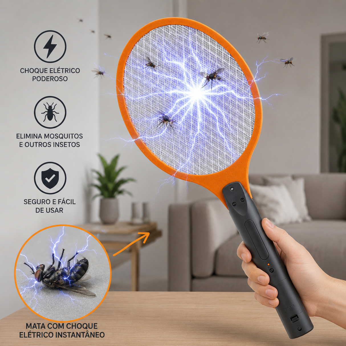 Raquete Elétrica Anti-Mosquitos