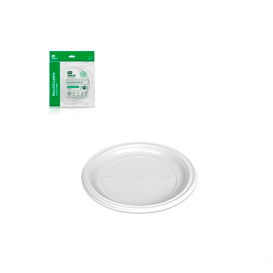 Pack 12 Pratos Plástico Reutilizaveis Raso 20,5 cm