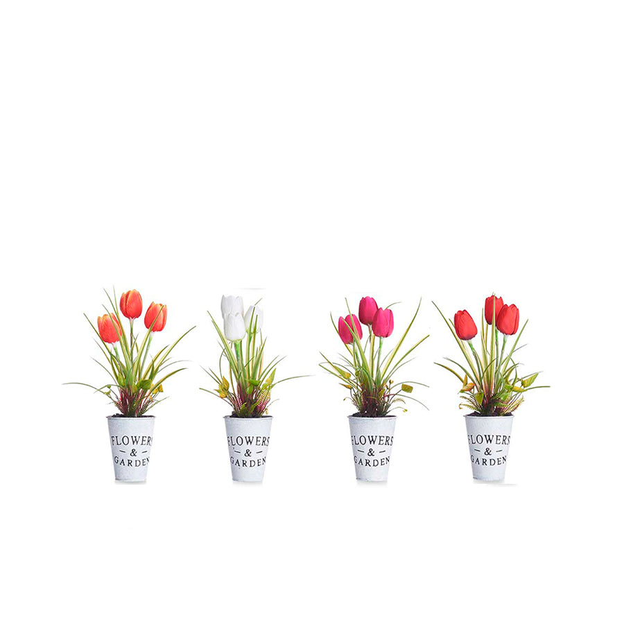 Vaso Artificial em Metal com Tulipas