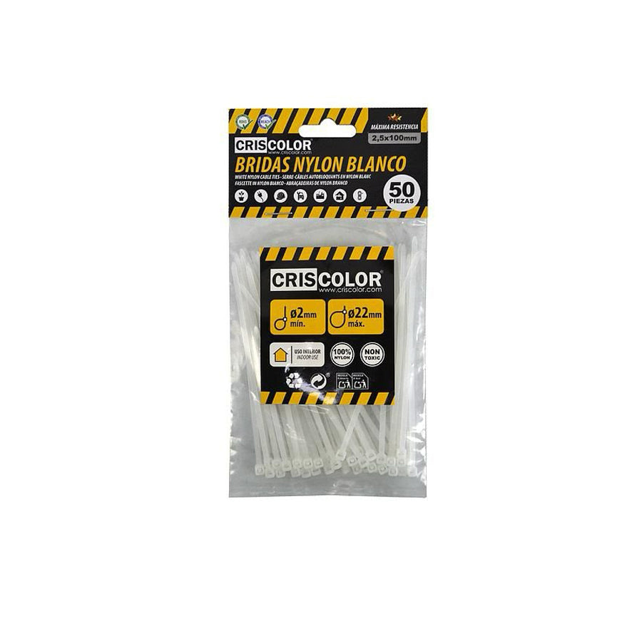 Pack 50 Abraçadeiras Nylon Branco 2,5 x 100 mm