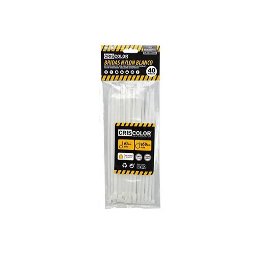 Pack 40 Abraçadeiras Nylon Branco 3,6 x 200 mm