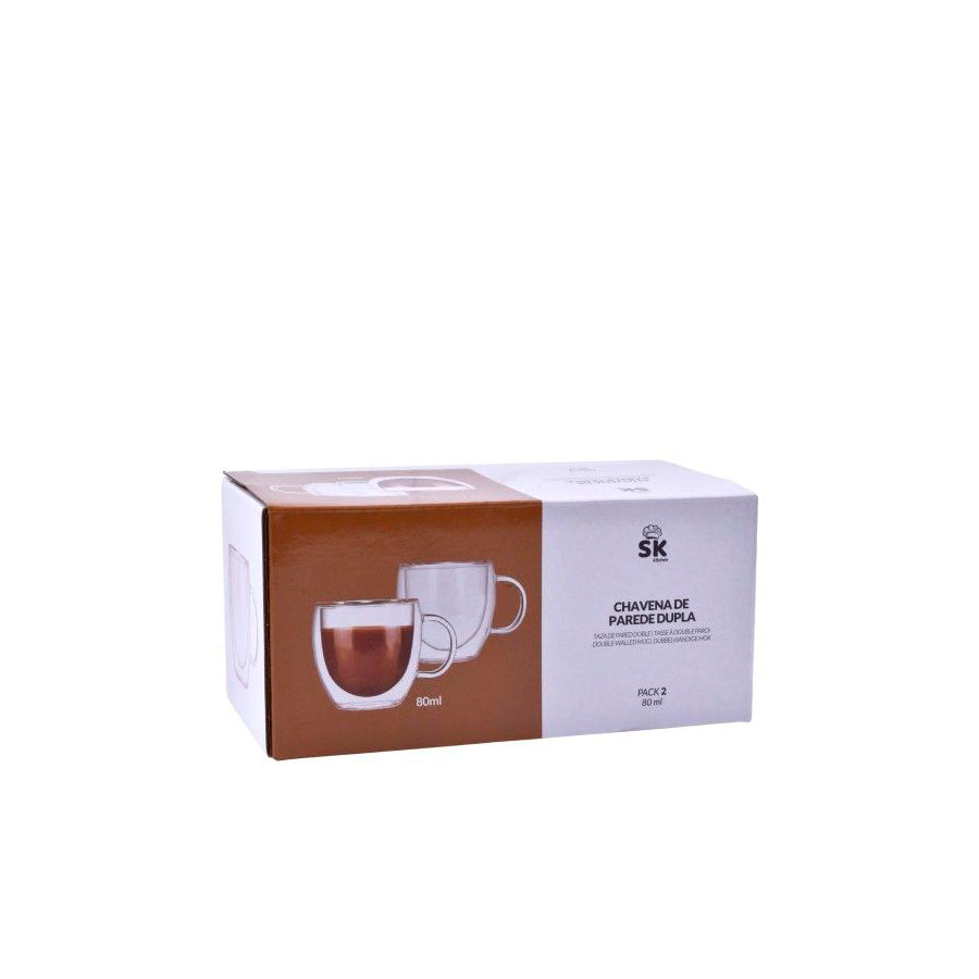 Pack 2 Chávenas Vidro Duplo 80 ml