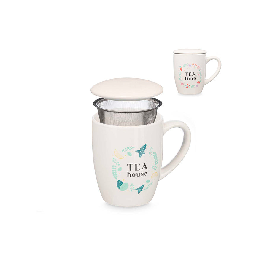 Caneca Porcelana Tea House com Tampa e Filtro 340 ml