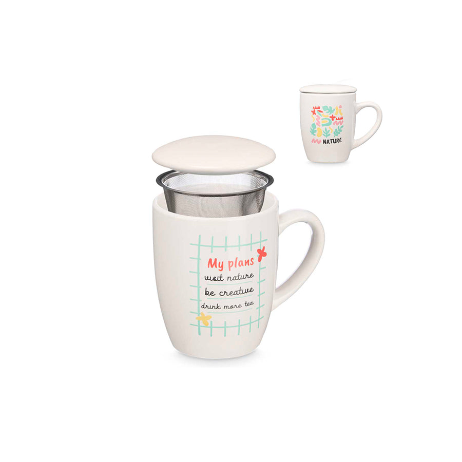 Caneca Porcelana Nature com Tampa e Filtro 340 ml