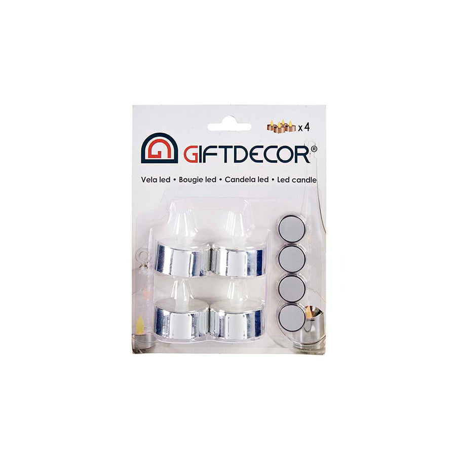 Pack 4 Tealights LED com Pilhas Prateado