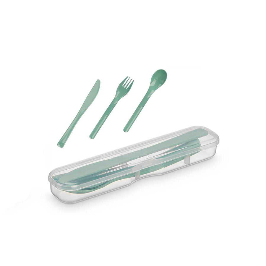Estojo com Talheres Plástico Verde 19 cm
