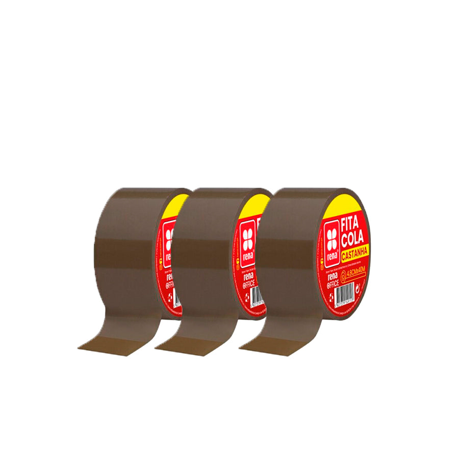 Rena Pack 3 Fita Cola Larga Castanha 4,8 x 40 m