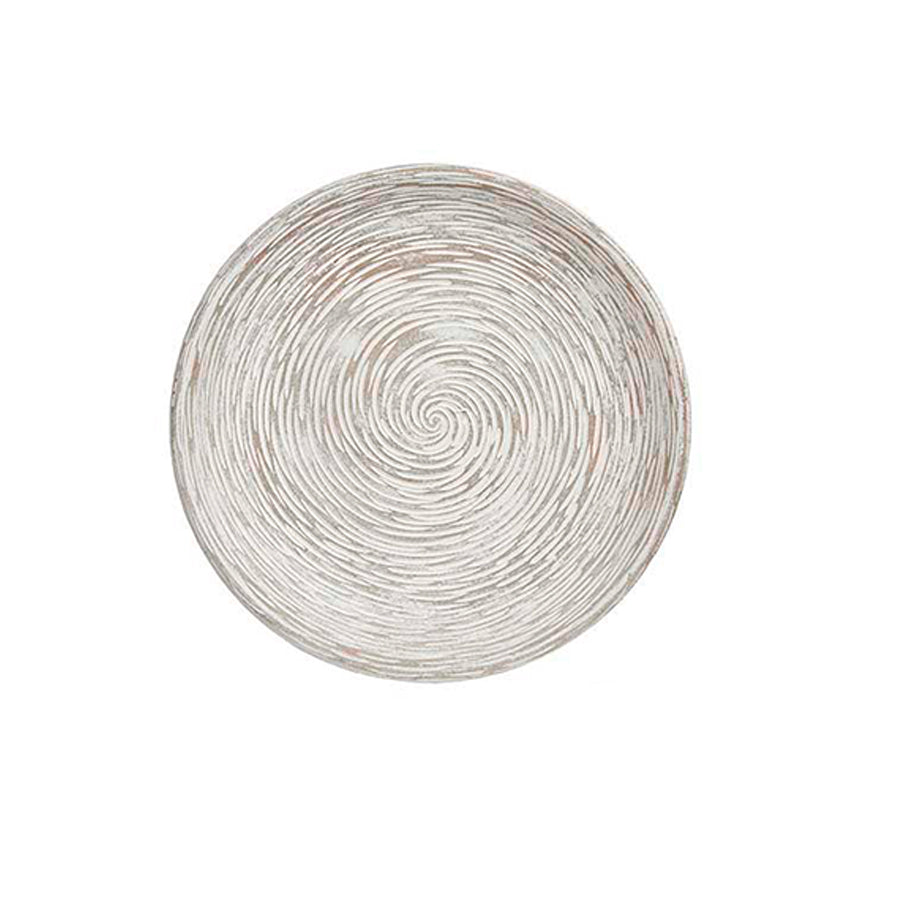 Prato em Madeira com Decoração Espiral Branco