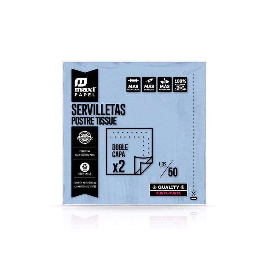 Pack 50 Guardanapos Azul Pastel 40 x 40 cm