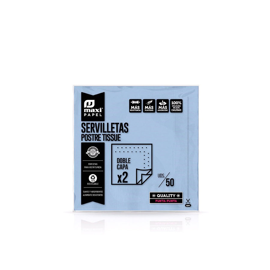 Pack 50 Guardanapos Azul Pastel 25 x 25 cm