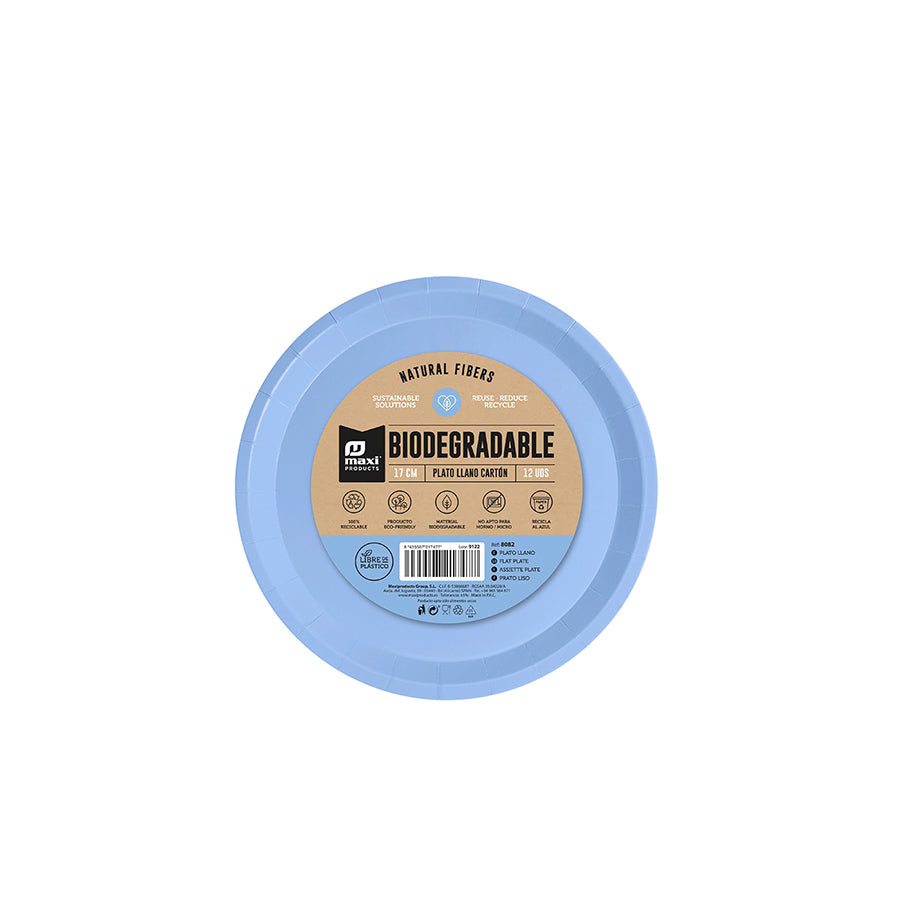 Pack 12 Pratos Descartavel Raso Azul Pastel 17 cm