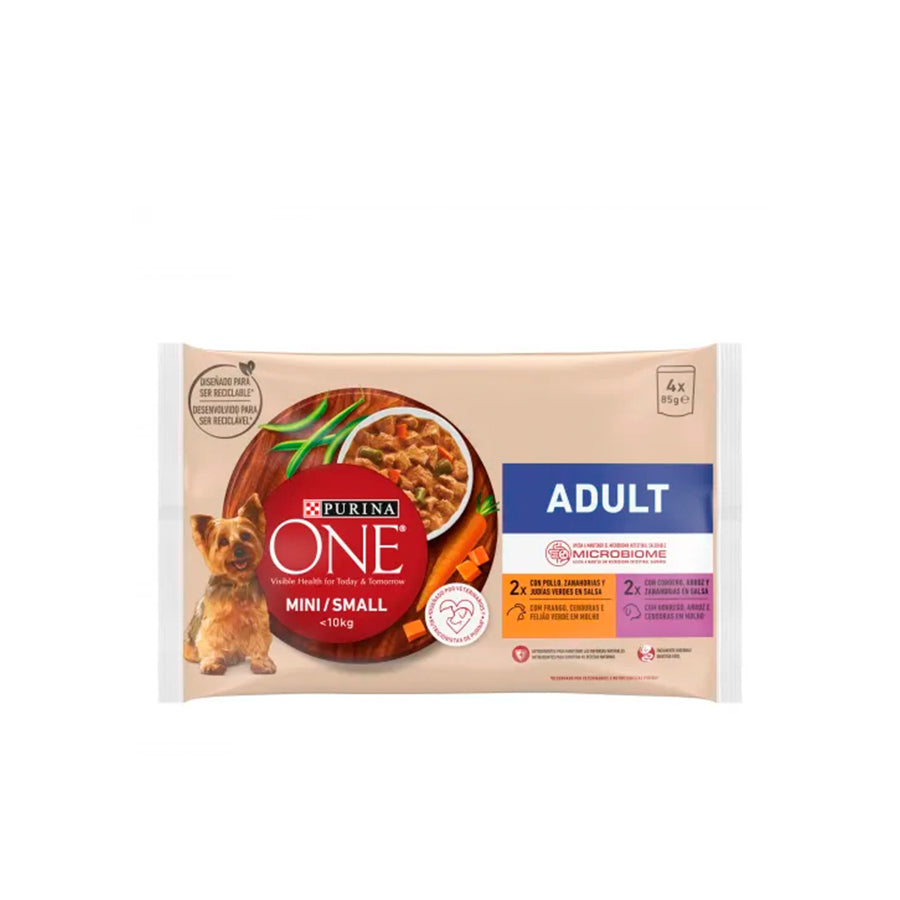 Purina One Mini Adulto Comida Húmida para Cão Frango e Cordeiro 4 x 85 gr