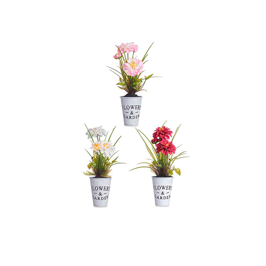 Vaso Artificial em Metal com Flores