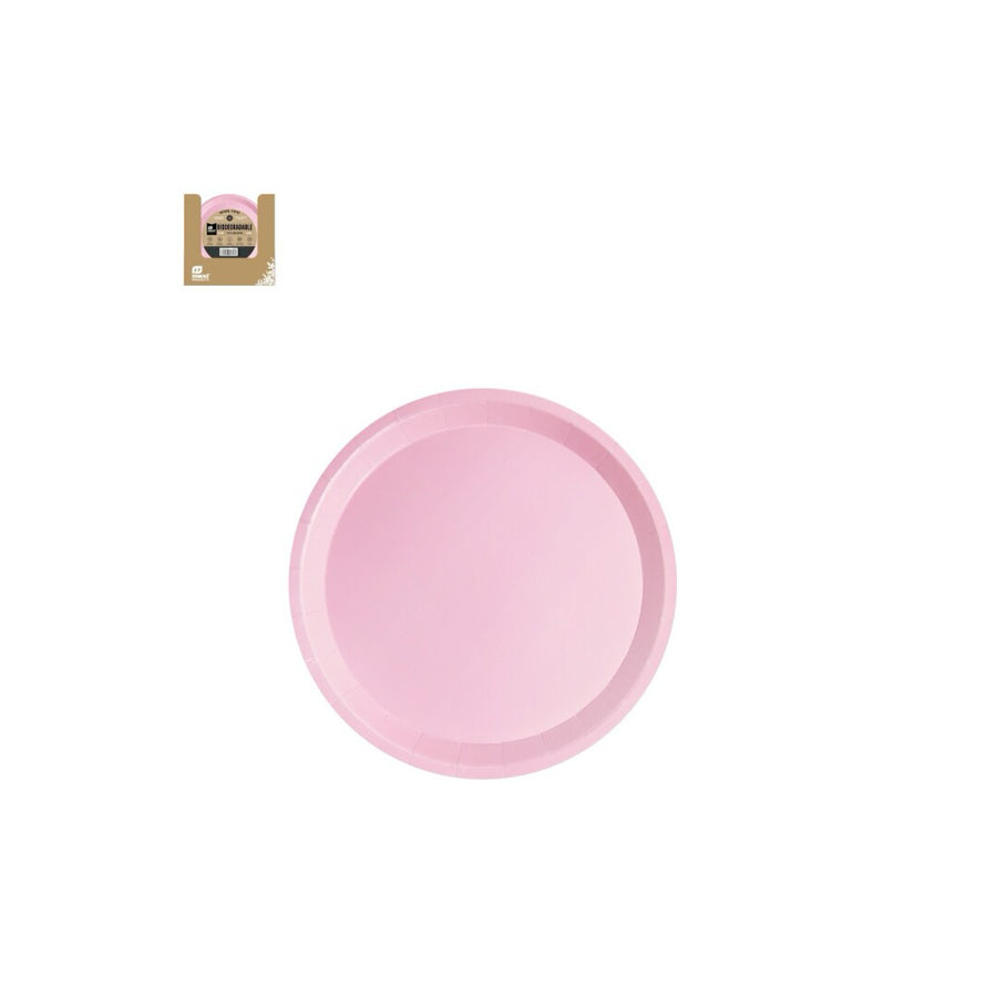 Pack 12 Pratos Descartaveis Rosa Pastel 17 cm