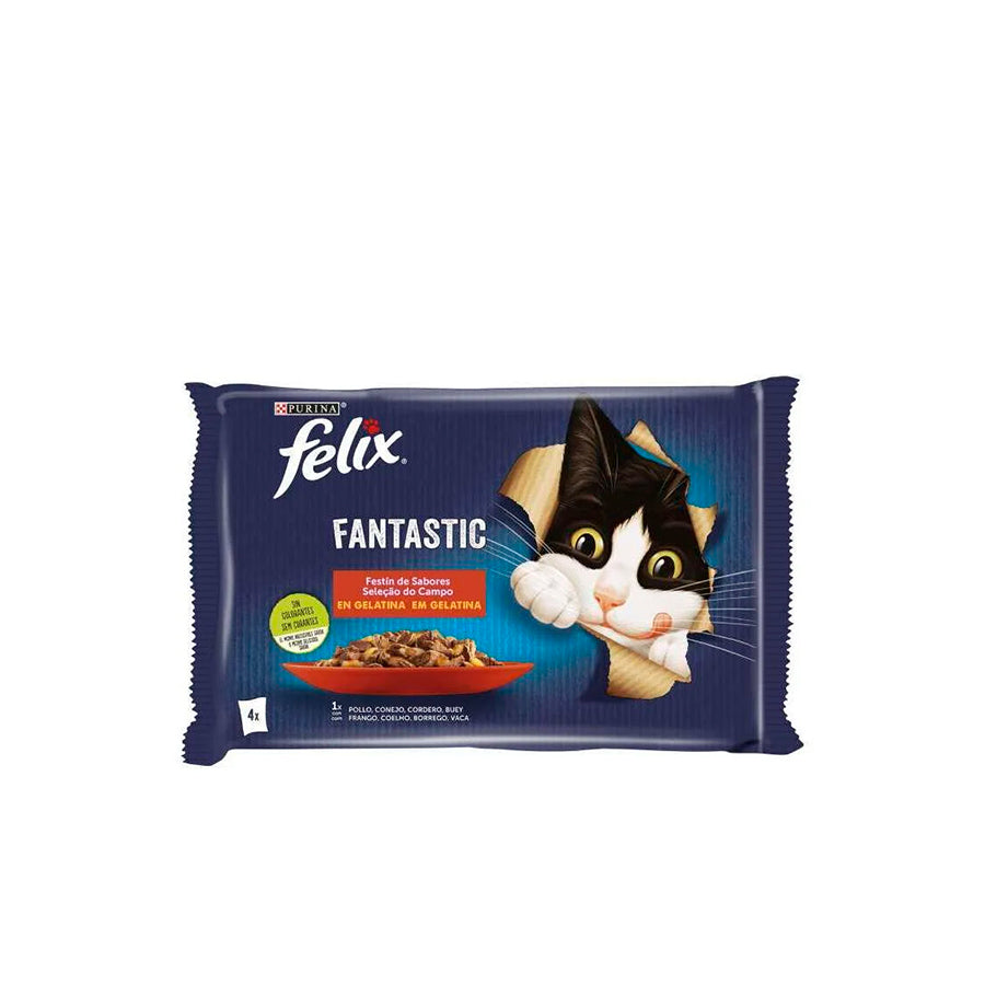 Felix Fantastic Comida Húmida para Gato Frango, Coelho, Borrego e Vaca 4 x 85 gr