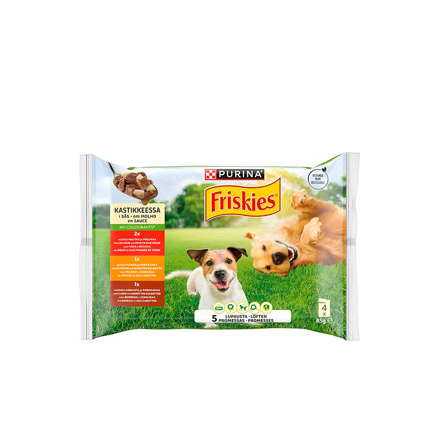 Friskies Comida Húmida Cão Adulto Vaca, Frango e Borrego 4 x 85 gr