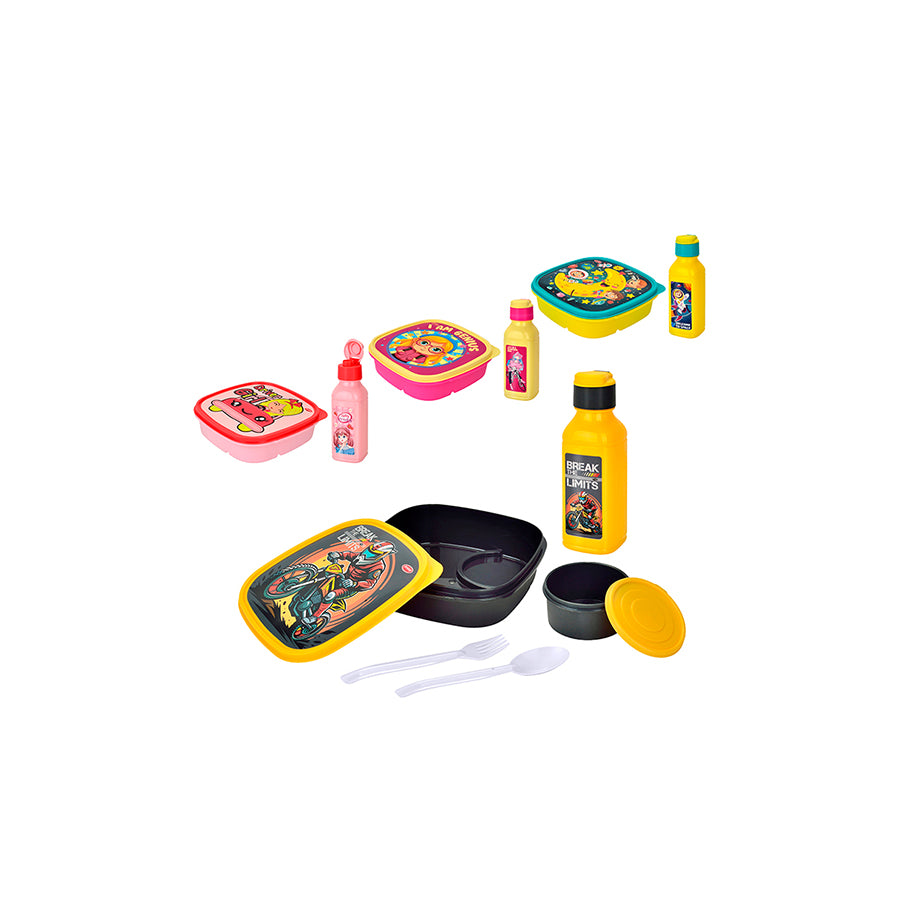 Rena Conjunto de Lancheira Quadrada com Garrafa FunTime 300 ml