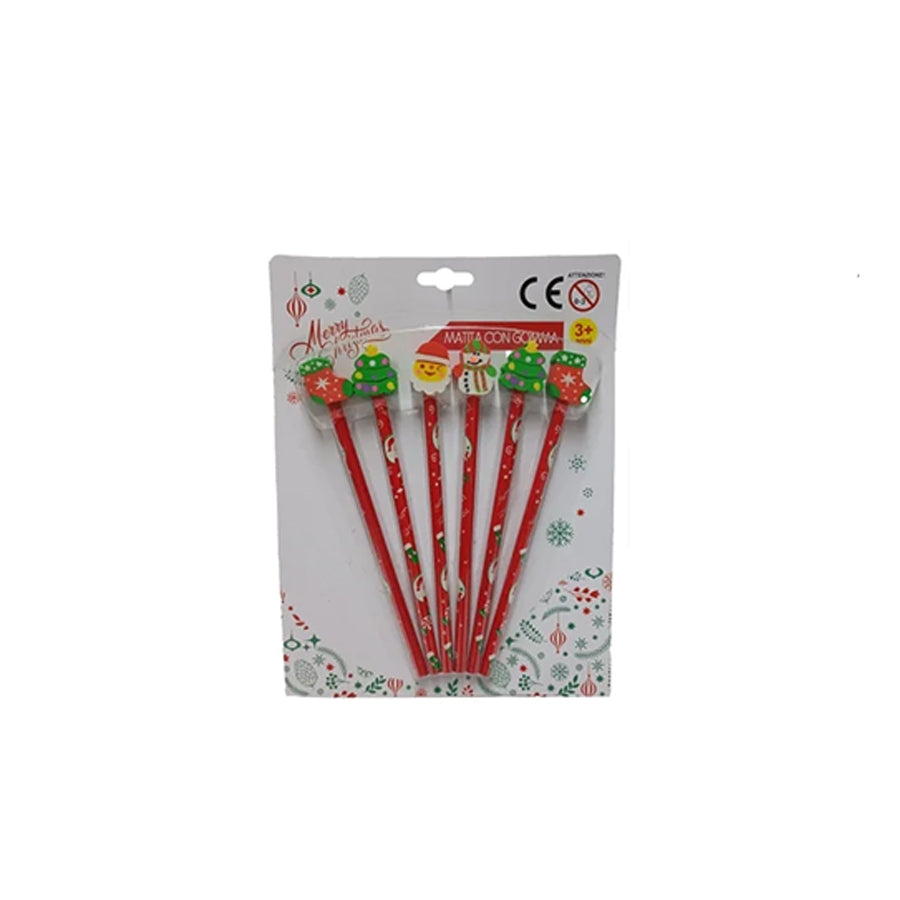 Pack 6 Lápis com Borracha Natalícia