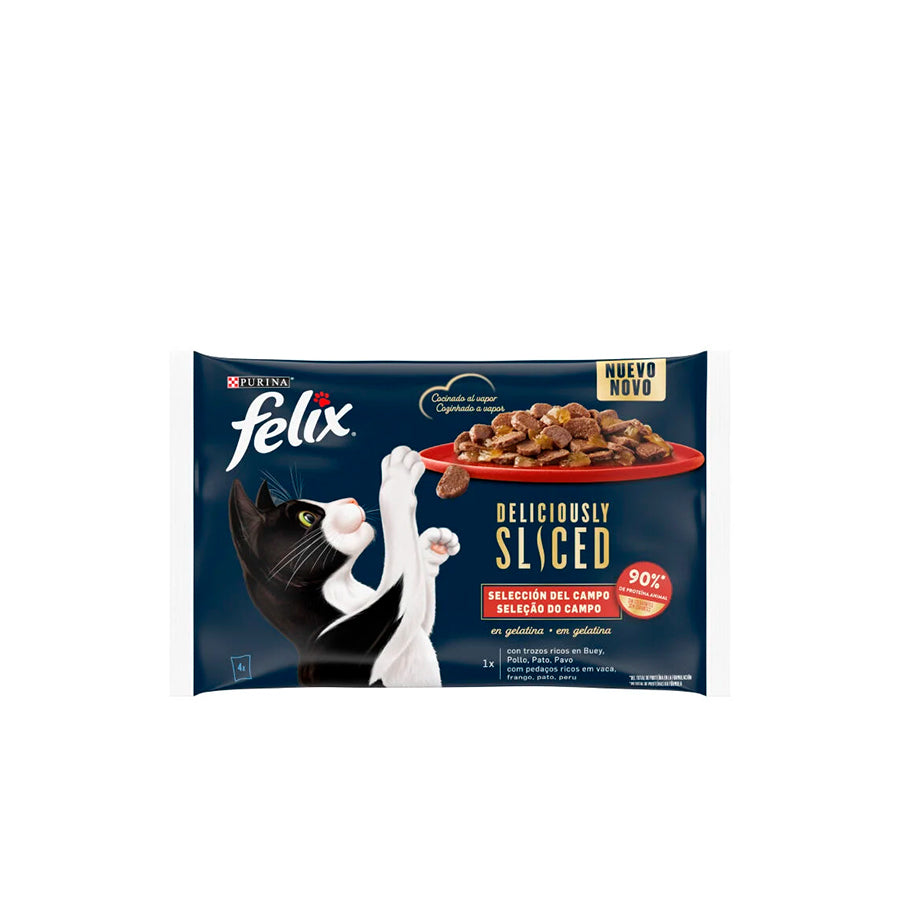 Felix Fantastic Comida Húmida para Gato de Vaca, Frango, Pato e Peru 4 x 80 gr