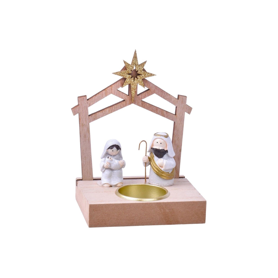 Presépio de Natal com Suporte para Vela em MDF 11 x 13,5 cm