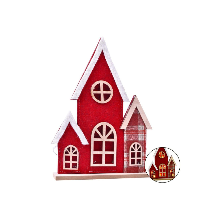 Casa de Natal em Feltro e MDF com Luz 35 cm