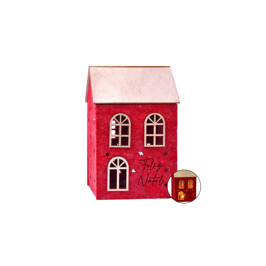 Casa de Natal em Feltro e MDF com Luz 18 cm