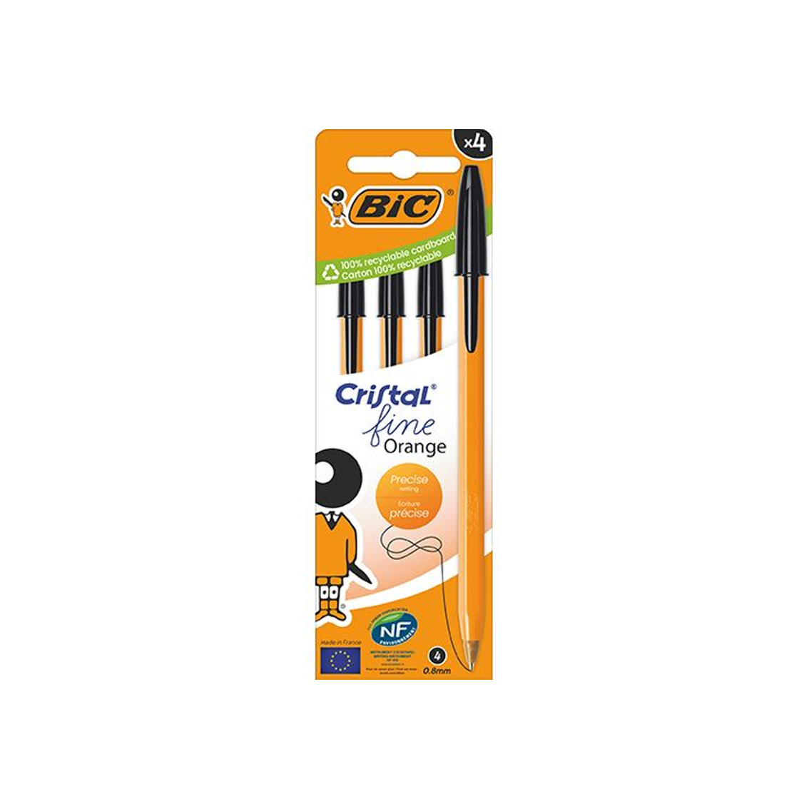 Esferográfica Bic Orange Fine Preto 4 unidades