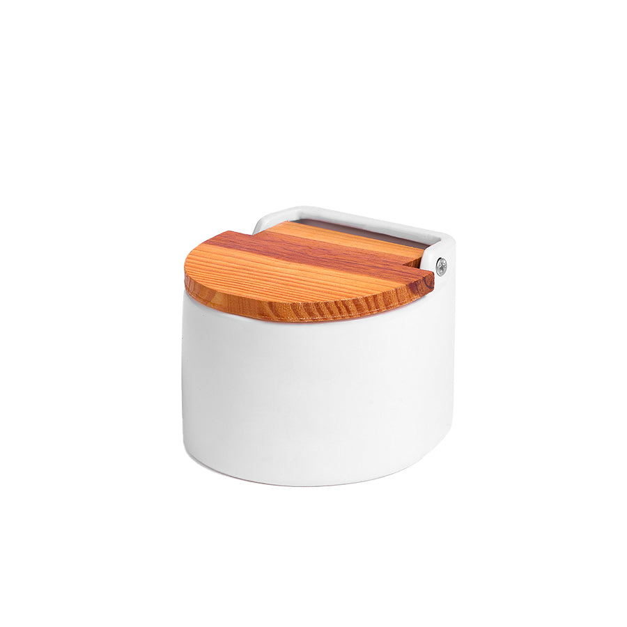 Saleiro Branco Semicircular com Tampa