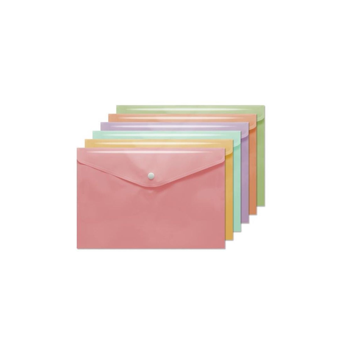 Envelope Porta-Documentos A4 com Botão Cores Pastel 335 x 235 mm