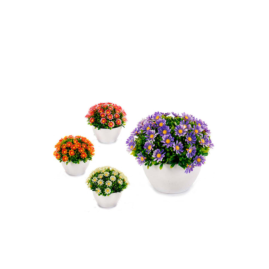 Vaso Branco com Margaridas 14 cm