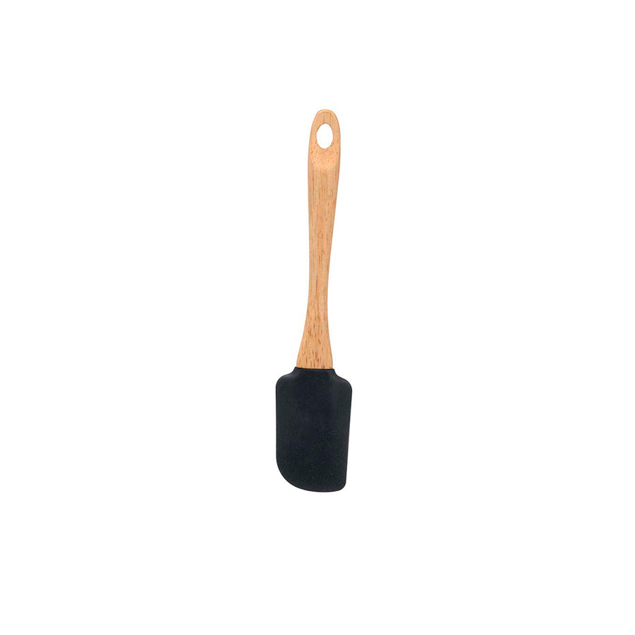 Espátula Silicone Preta com Pega em Madeira