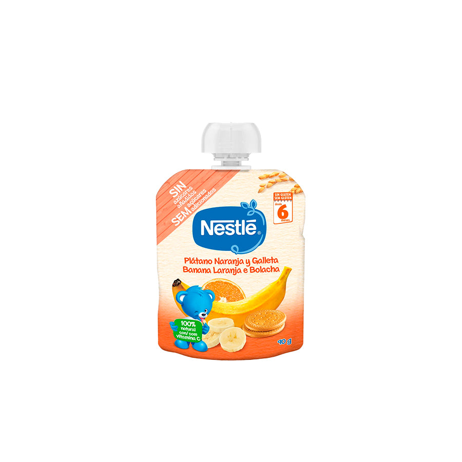 Nestlé Saqueta de Fruta Banana, Laranja e Bolacha 90 gr