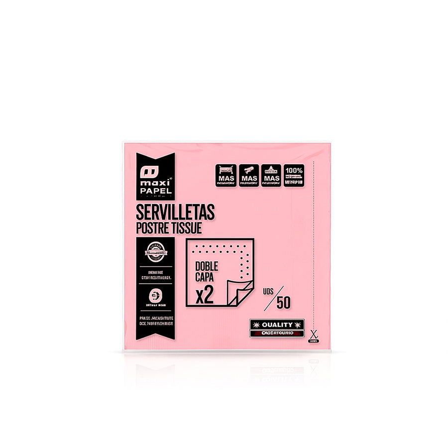 Pack 50 Guardanapos Rosa Pastel 25 x 25 cm