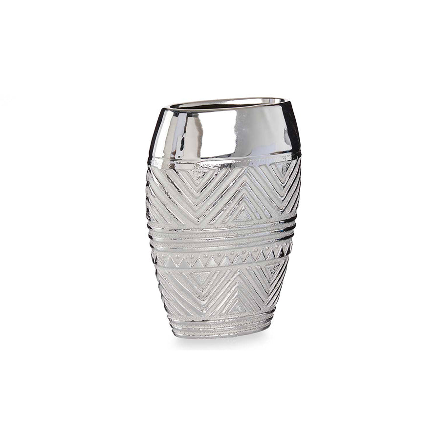 Vaso Boca Larga em Cerâmica Prateado