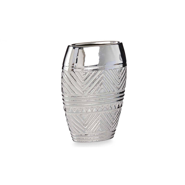 Vaso Boca Larga em Cerâmica Prateado