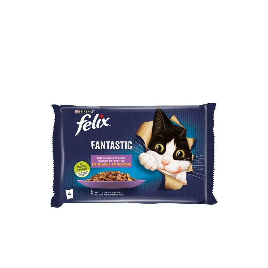 Felix Fantastic Comida Húmida para Gato Frango, Atum, Salmão e Vaca 4 x 85 gr