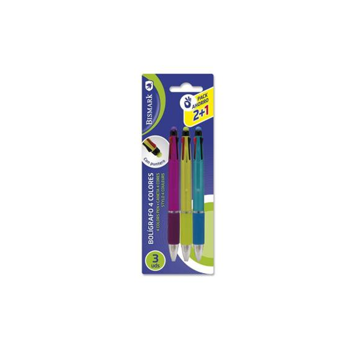 Pack 3 Esferográficas 4 Cores com Caneta Touch