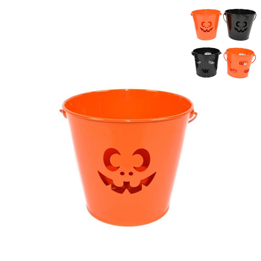 Balde de Metal com Decoração Halloween em Relevo 12 cm