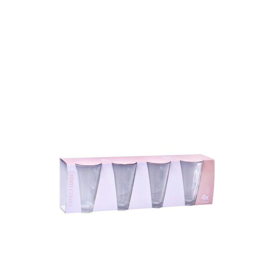 Pack 4 Canecas de Vidro Lugo 250 ml