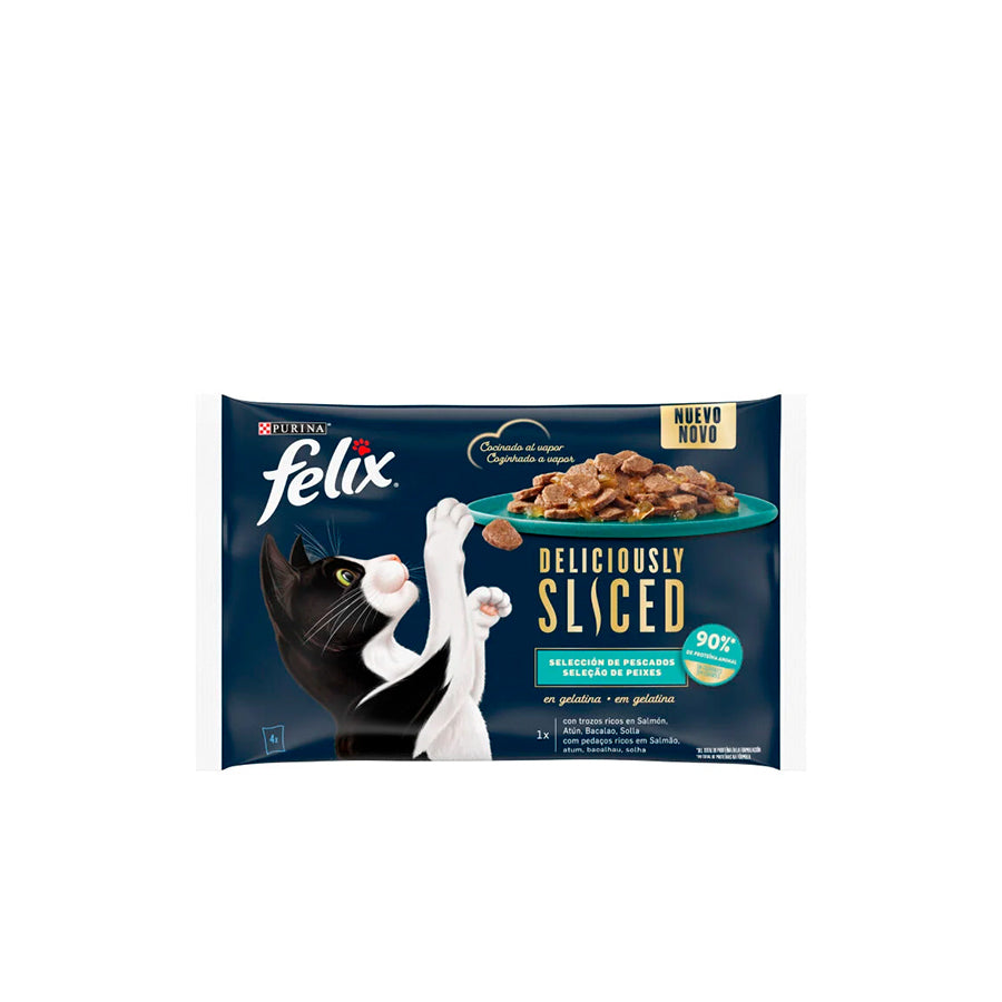 Felix Fantastic Comida Húmida para Gato de Salmão, Atum, Bacalhau e Solha 4 x 80 gr