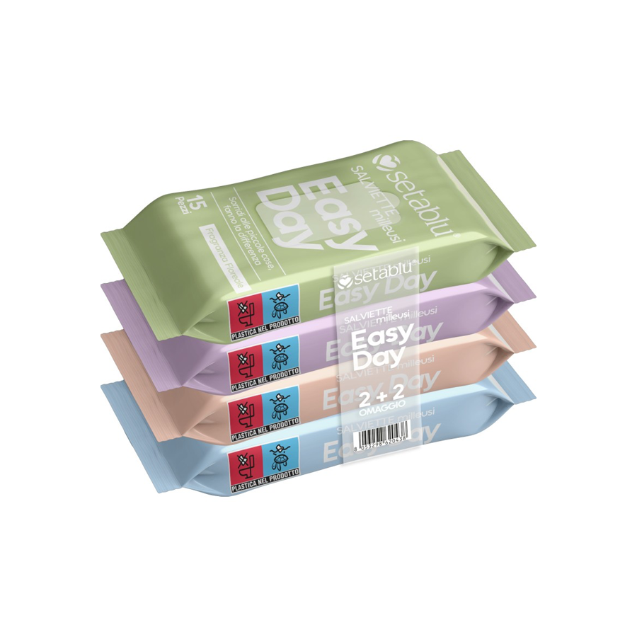Pack de 4 Embalagens de Toalhitas Setablu Easy Day – 15 Unidades Cada