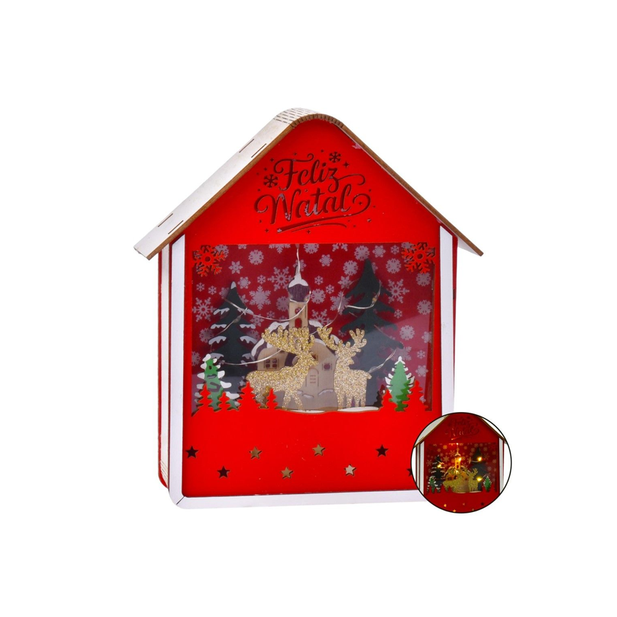 Casa de Natal em Feltro e MDF com Luz 20 cm