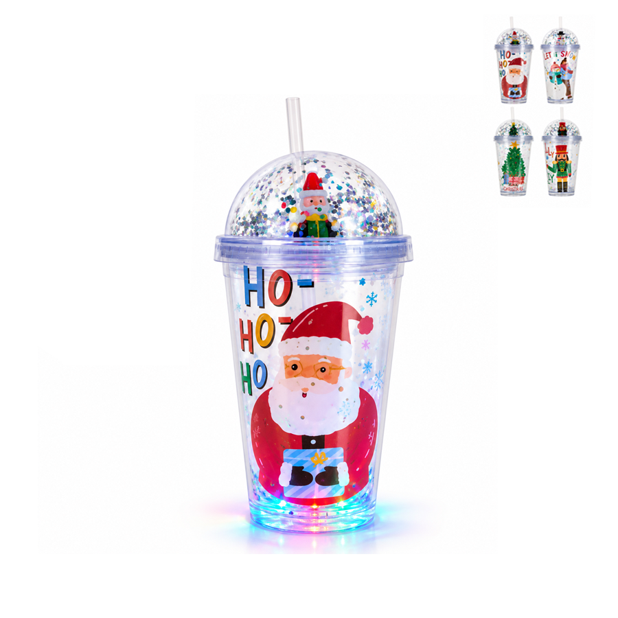 Copo de Natal com Luz LED e Palhinha