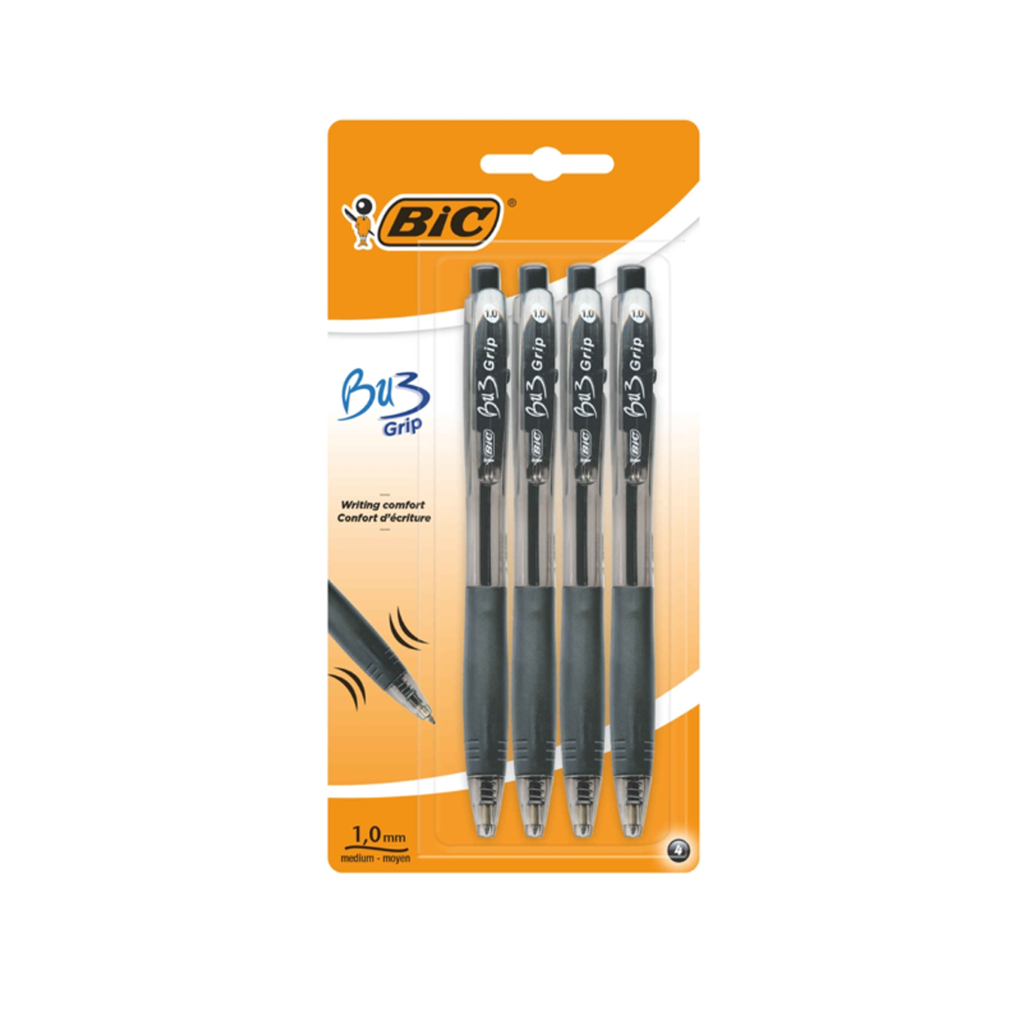 Esferográfica Bic BU3 Grip Preta 4 Unidades